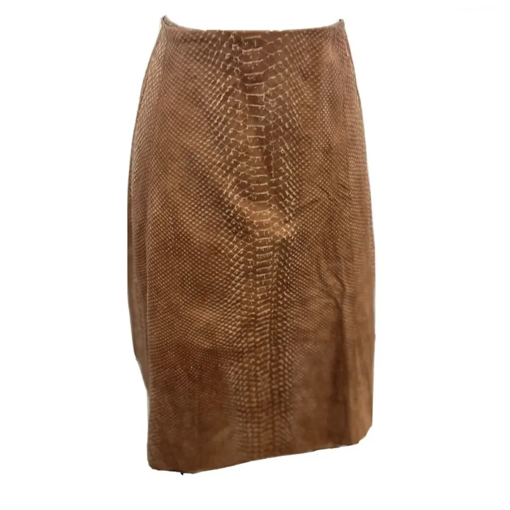 GENUINE SNAKE SKIN DESIGNER TAN SKIRT 10 - Picture 4 of 5